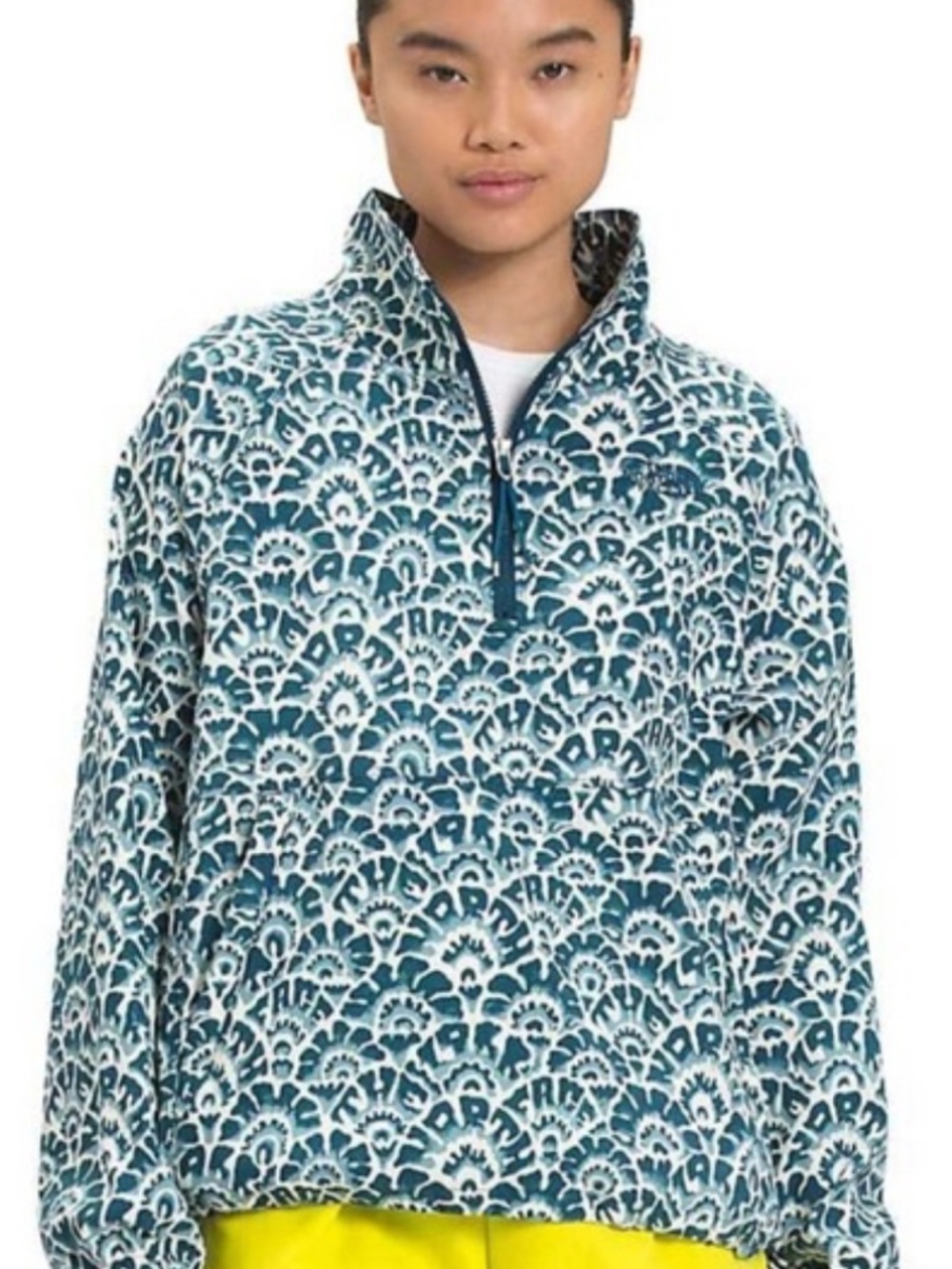 The North Face Anorak Wind breaker teal & Cream Printed Half-Zip Pullover Jacket - Picture 3 of 4